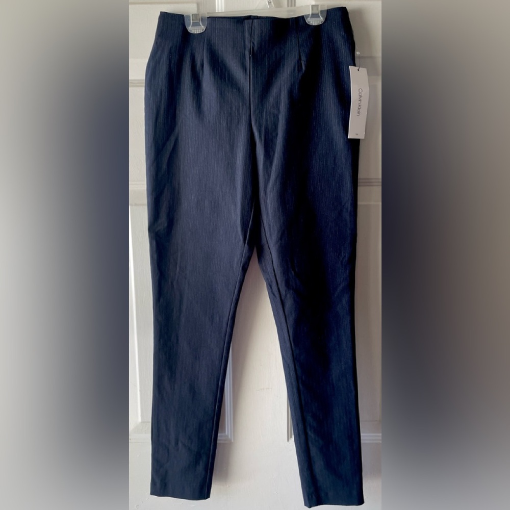 Calvin Klein Navy Chalk Stripe Pinstripe Cigarette Slim Dress Pants Size 6 NWT